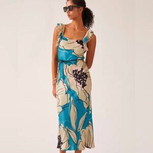 Anthropologie, blue summer party dress, size Medium.